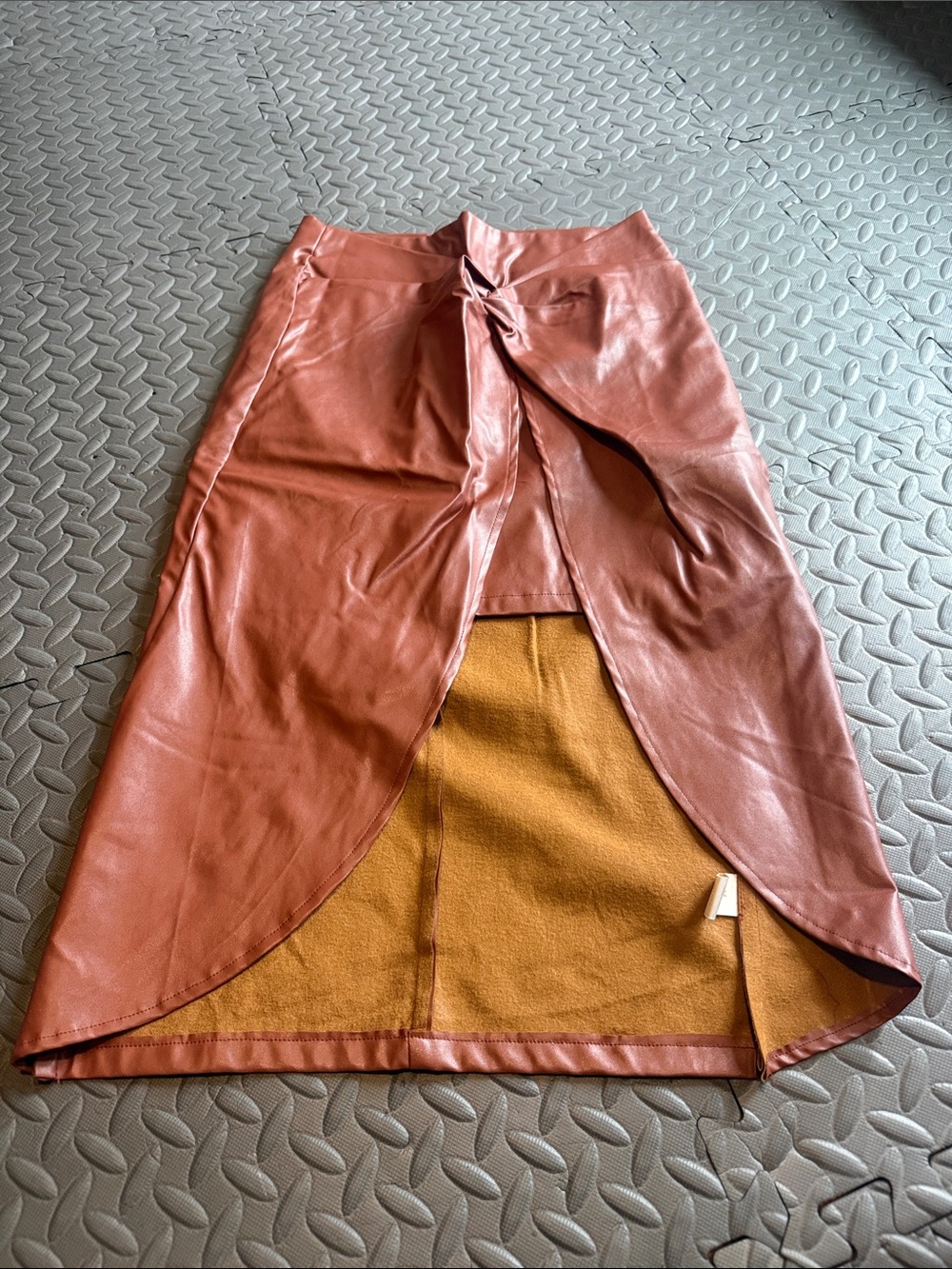 Flying Tomato Rust Brown Faux Leather Asymmetrical Twist Skirt